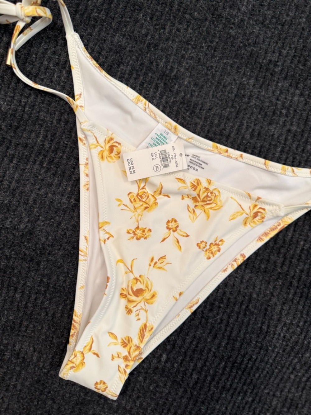 Floral Tie-Side Cheekiest Bikini Bottom - White & Yellow - Aerie NWT - Large